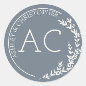 Modern Foliage Lijst leisteen grijs bruiloft Ronde Sticker (Voorkant)