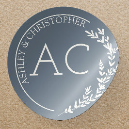 Modern Foliage Lijst leisteen grijs bruiloft Ronde Sticker