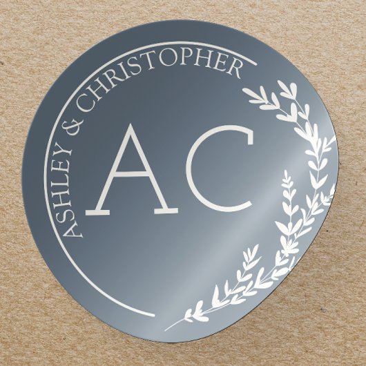 Modern Foliage Lijst leisteen grijs bruiloft Ronde Sticker