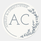 Modern Foliage Lijst leisteen grijs bruiloft Ronde Sticker (Voorkant)