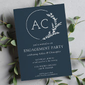 Modern Foliage Lijst Navy Blue Engagement Party Kaart