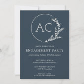 Modern Foliage Lijst Navy Blue Engagement Party Kaart (Voorkant)