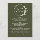 Modern Foliage Lijst Olijfgroen bruiloft Receptie Menu (Voorkant)