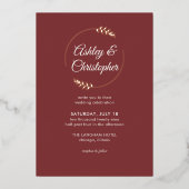 Modern Foliage Lijst Rosewood Red Wedding Folie Uitnodiging (Voorkant)