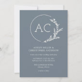 Modern Foliage Lijst Slate Grey All-in-One Wedding Kaart (Voorkant)