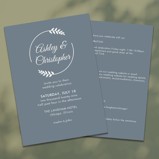 Modern Foliage Lijst Slate Grey All-in-One Wedding Kaart