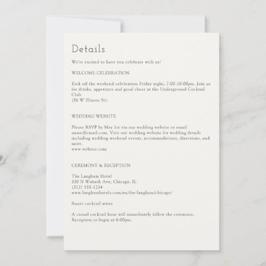 Modern Foliage Lijst Soft White All-in-One Wedding Kaart (Achterkant)