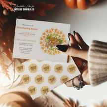 Modern Foliage Mandala Thanksgiving Uitnodiging