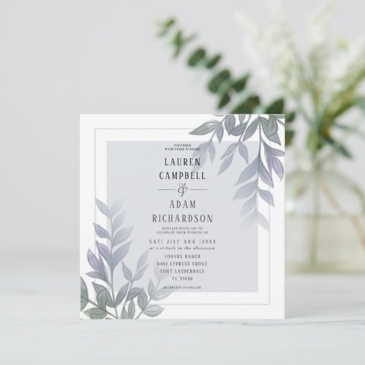 Modern Foliage Paars Lila Weddenschap Kaart (Staand voorkant)