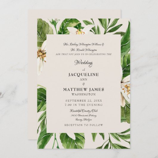 Modern Foliage Parents Cream Wedding Matte Kaart (Voorkant / Achterkant)