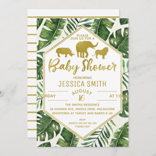 Modern Foliage Safari Baby shower Uitnodiging (Voorkant / Achterkant)