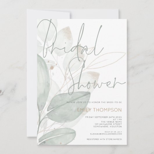 Modern Foliage Sage Gold Script Vrijgezellenfeest Kaart (Voorkant)
