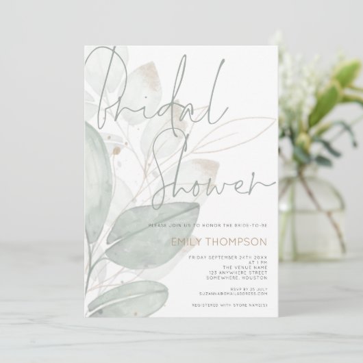 Modern Foliage Sage Gold Script Vrijgezellenfeest Kaart (Staand voorkant)