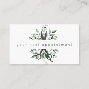 Modern Foliage Salon Scissors Logo Appointment Bus Visitekaartje