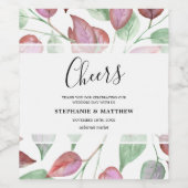 Modern Foliage Waterverf Bourgondië verlaat bruilo Wijn Etiket (Enkel label)