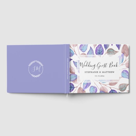 Modern Foliage Waterverf Paarse geschilderde bruil Gastenboek (Volledig)