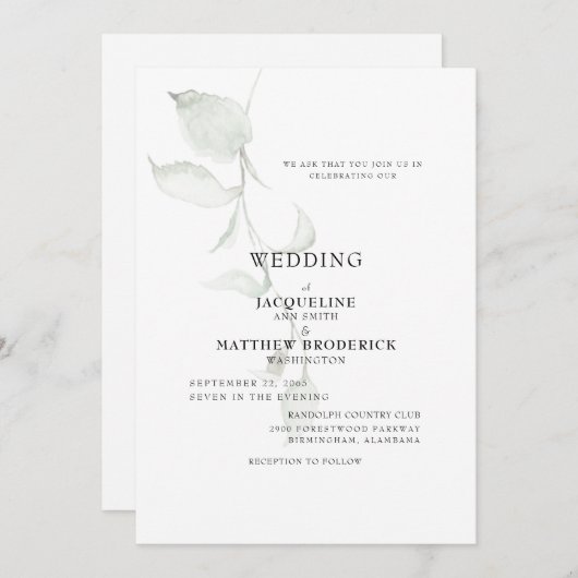 Modern Foliage Wedding Invitation Kaart (Voorkant / Achterkant)