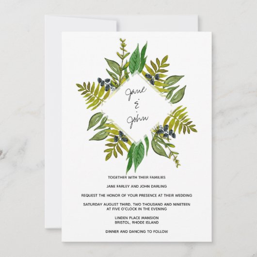 Modern Foliage Wedding Invitation Kaart (Voorkant)