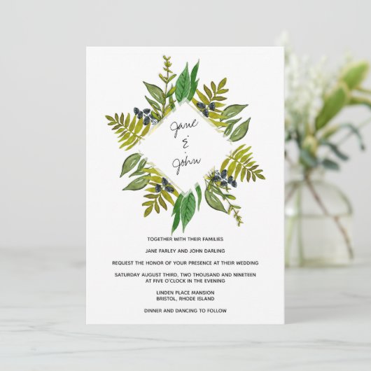 Modern Foliage Wedding Invitation Kaart (Staand voorkant)