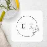 Modern Foliage Wedding Monogram Kartonnen Onderzetters<br><div class="desc">Aangepast ontworpen onderzetter voor huwelijksmonogram met moderne lijntekenstijlcirkel en folieontwerp.</div>