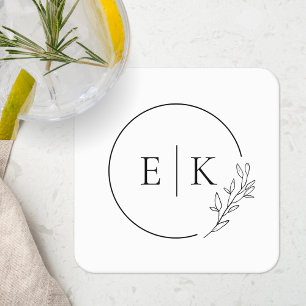 Modern Foliage Wedding Monogram Kartonnen Onderzetters
