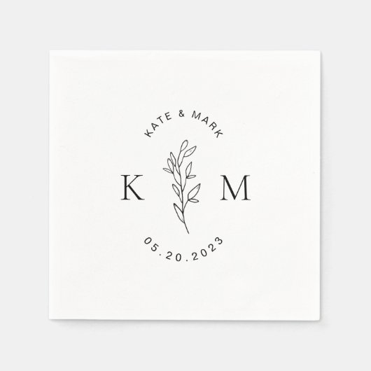 Modern Foliage Wedding Monogram Servet (Voorkant)