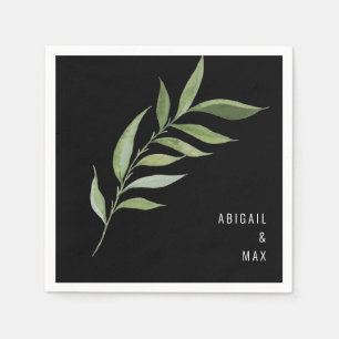 Modern Foliage Zwart Bruiloft Servetten