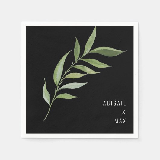 Modern Foliage Zwart Bruiloft Servetten (Voorkant)