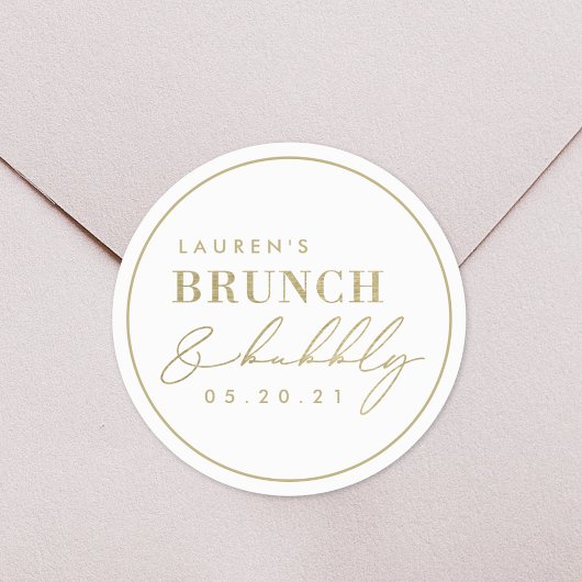 Modern Folie Gold Brunch en Bubble Vrijgezellenfee Ronde Sticker