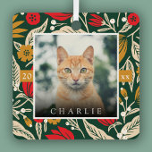 Modern Folk Art Floral Pet Photo Christmas Holiday Metalen Ornament