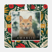 Modern Folk Art Floral Pet Photo Christmas Holiday Metalen Ornament (Voorkant)