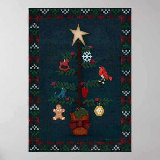 Modern Folk Art kerstboom | Kunst van Cherie Poster (Voorkant)