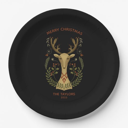 Modern Folk Art kerstrenier Square Sticker Papieren Bordje (Voorkant)