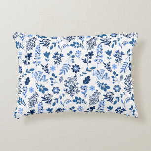 Modern Folk Botanical Floral print Blue White Accent Kussen
