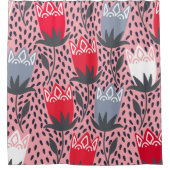 Modern Folk Flower Pink Grey White Land Douchegordijn (Voorkant)