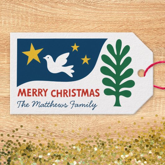 Modern Folk Kerst Minimaal Vet Vormen Cadeaulabel