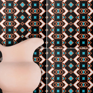 Modern Folk Zwart Symmetrisch Geometrisch Patroon Tegeltje