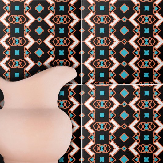 Modern Folk Zwart Symmetrisch Geometrisch Patroon Tegeltje