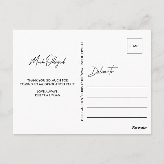 Modern Font Graceful Photo Afstuderen Hartelijk da Briefkaart (Achterkant)