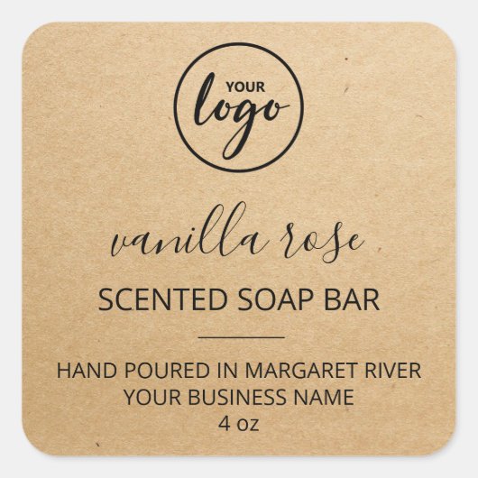 Modern Font Kraft Paper Scented Soap Logo Labels (Voorkant)