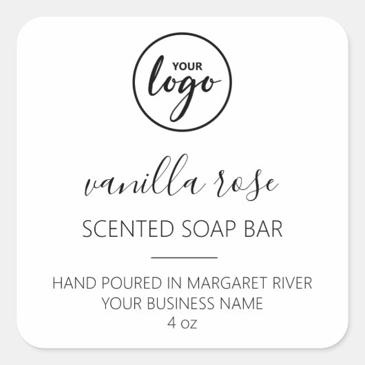 Modern Font White Scented Soap Bar-Logo Vierkante Sticker (Voorkant)