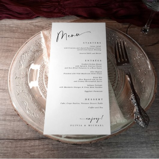 Modern Food Course Dinner Black and White Wedding Menu