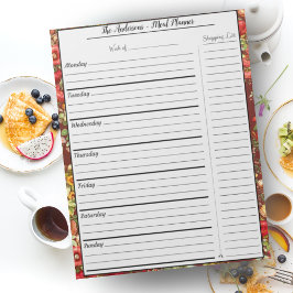 Modern Food Meal Planner - Burgundy Chintz Floral Notitieblok