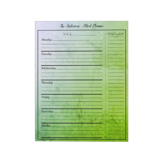 Modern Food Meal Planner - Trendy Textured Greens Notitieblok (Linkerzijde)