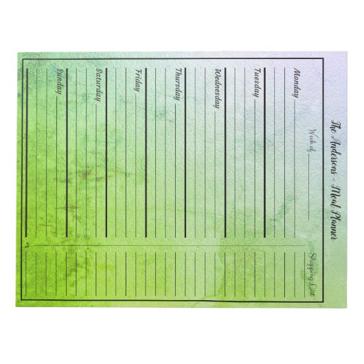 Modern Food Meal Planner - Trendy Textured Greens Notitieblok (Voorkant)