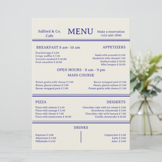Modern Food Restaurant Cafe Menu Card (Staand voorkant)