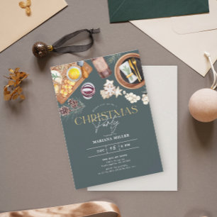 Modern Food Wijn Kerstmis Groen Vakantie Party Kaart