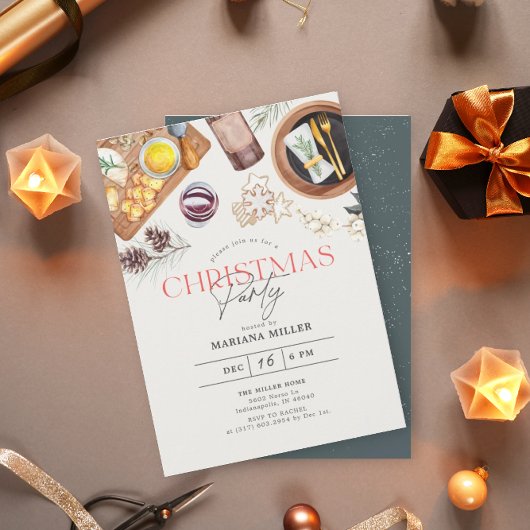 Modern Food Wijn Kerstmis Groen Vakantie Party Kaart