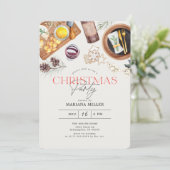 Modern Food Wijn Kerstmis Groen Vakantie Party Kaart (Staand voorkant)