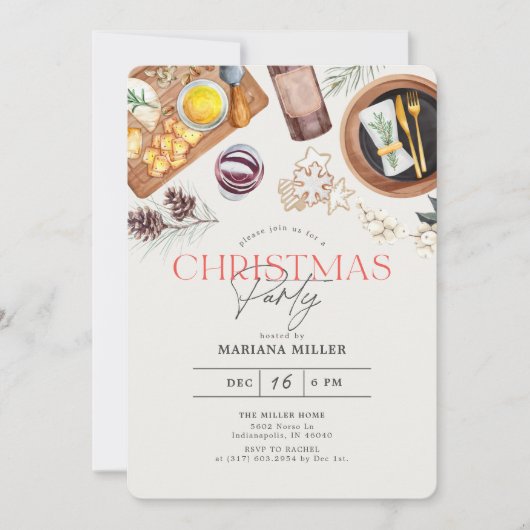 Modern Food Wijn Kerstmis Groen Vakantie Party Kaart (Voorkant)